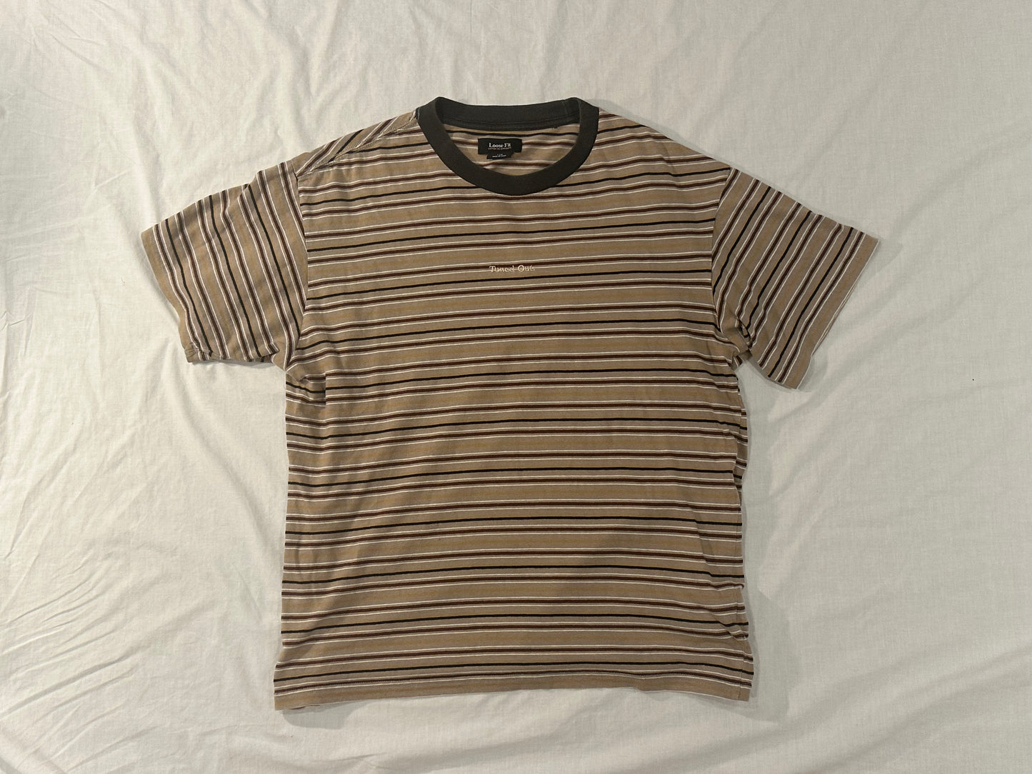 Cotton On "Tuned Out" T-Shirt (Large) - Brown, Black (Striped) - 7/10 Condition