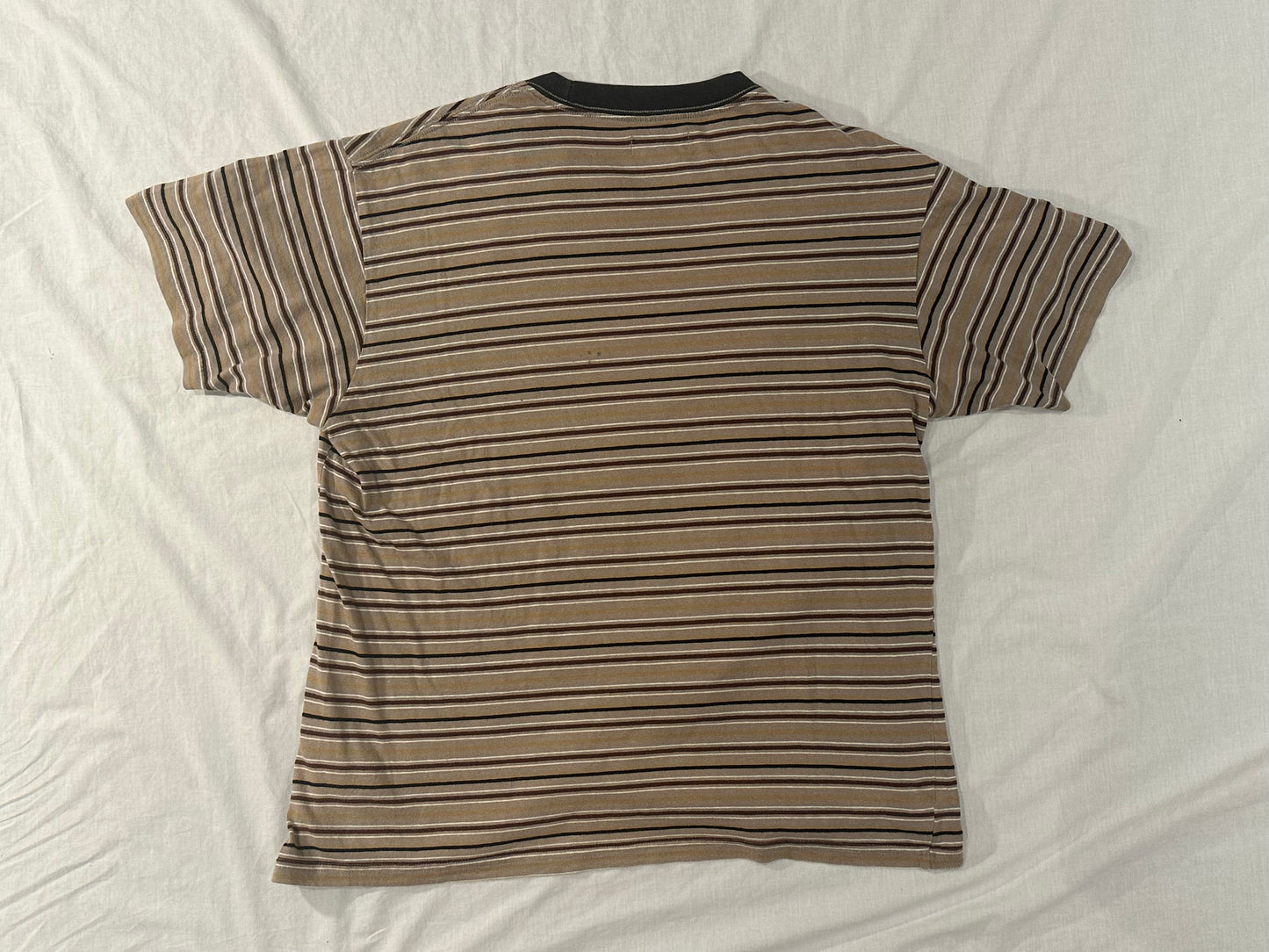 Cotton On "Tuned Out" T-Shirt (Large) - Brown, Black (Striped) - 7/10 Condition