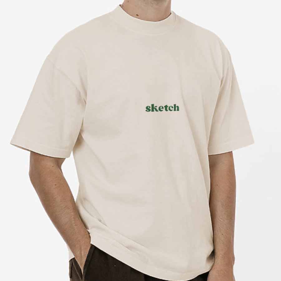 Sketch Essential T-Shirt - Creme, Green