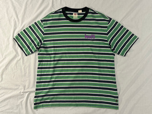 Levi's Striped T-Shirt (Medium) - Green, White, Black, Blue - 10/10 Condition